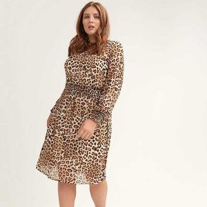 Addition Elle Leopard-Print Dress with Smocking 1X